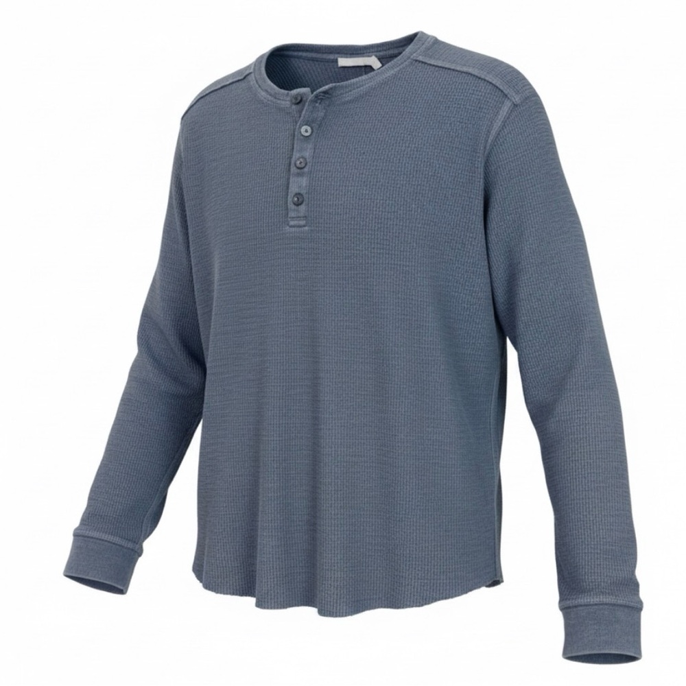 VINCE BLUE GRAY GARMENT DYED THERMAL LONG SLEEVE HENLEY SHIRT MENS XL